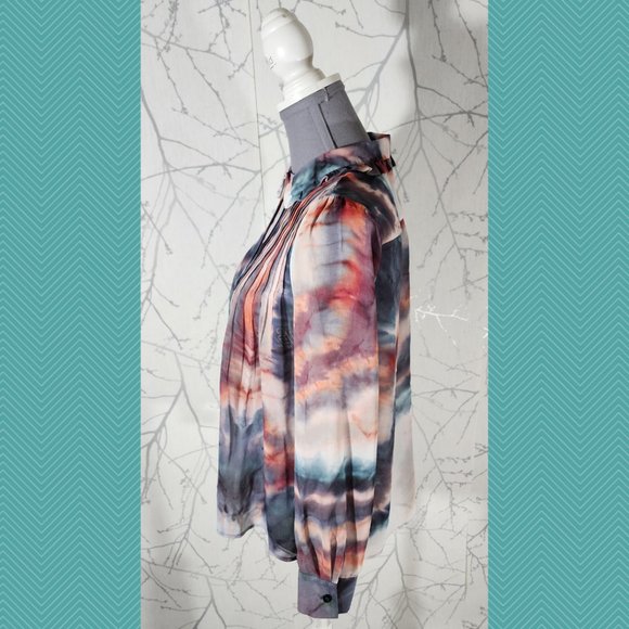 Kontatto Abstract Watercolor Pleated Button Front Blouse - Picture 3 of 5